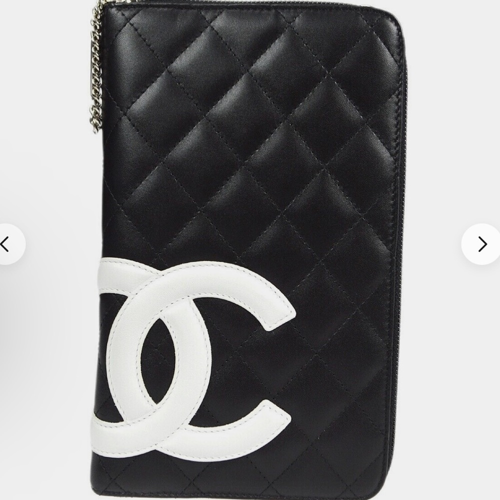 Authentic Chanel Black Calfskin Cambon Long Zip Wallet w Authenticity card